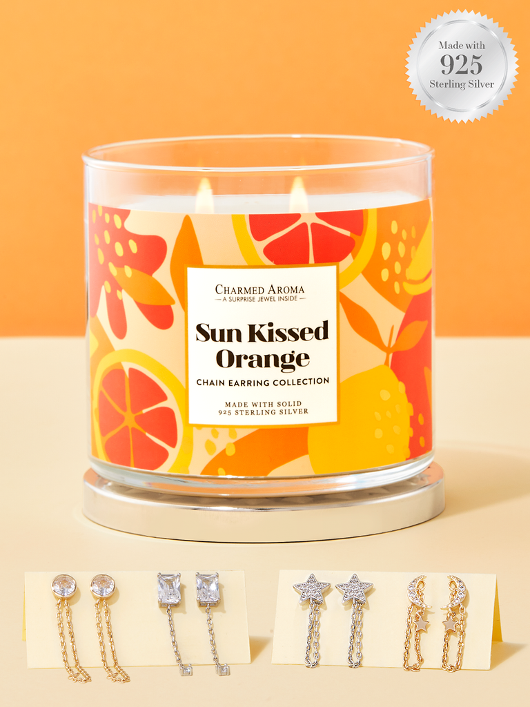 Sun-Kissed Orange Candle - 925 Sterling Silver Chain Earring Collection